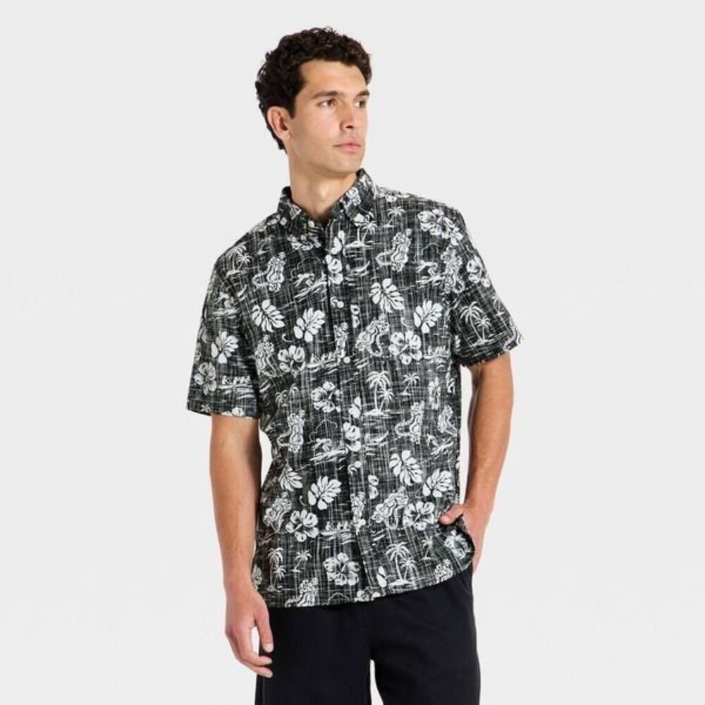 Reyn Spooner Goodfellow & Co Black Short Sleeve Button-Down Shirt Mens Large NEW